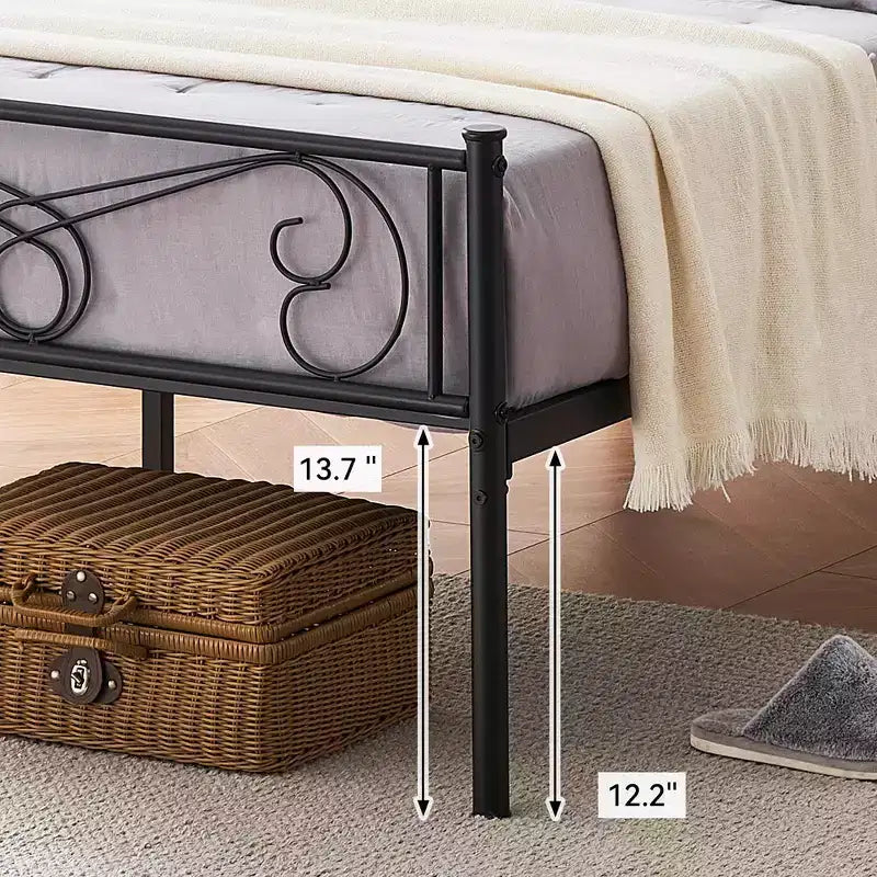 Bed Frame Platform with Headboard and Footboard Metal Bed Mattress Foundation with Storage, No Box Spring Needed, Black
