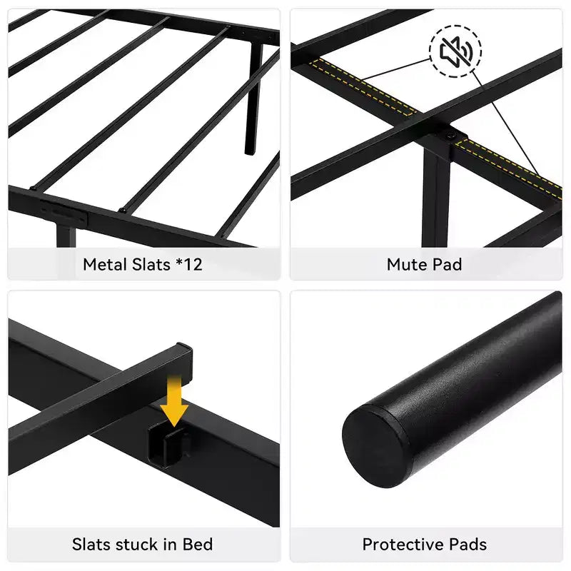 Bed Frame Platform with Headboard and Footboard Metal Bed Mattress Foundation with Storage, No Box Spring Needed, Black