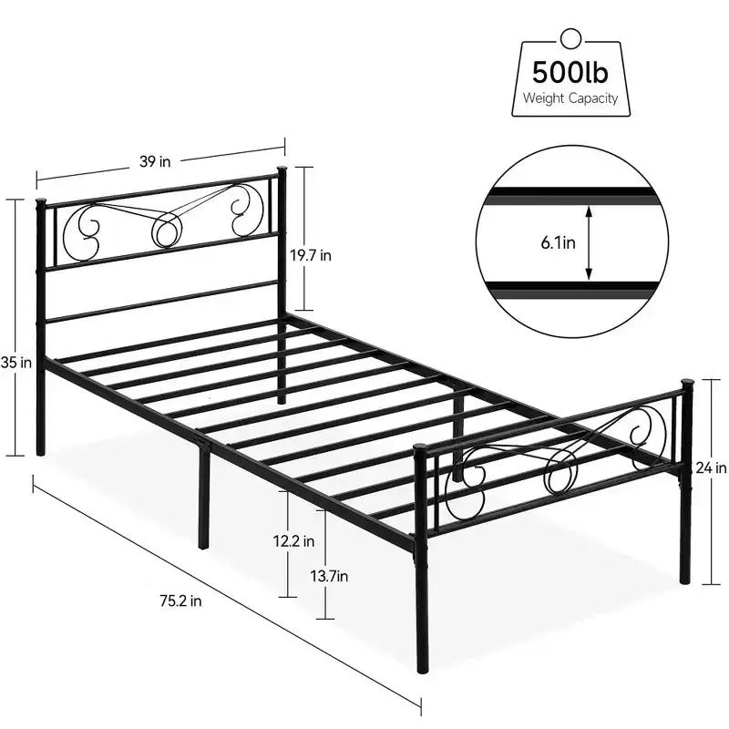 Bed Frame Platform with Headboard and Footboard Metal Bed Mattress Foundation with Storage, No Box Spring Needed, Black