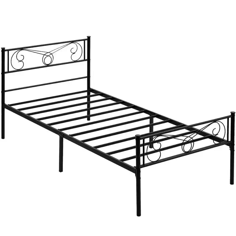 Bed Frame Platform with Headboard and Footboard Metal Bed Mattress Foundation with Storage, No Box Spring Needed, Black