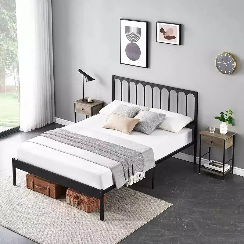 14 inch Bed Frame Metal Platform Mattress Foundation with Headboard, No Box Spring Needed, Easy Assembly