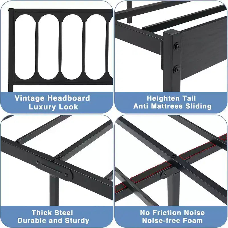 14 inch Bed Frame Metal Platform Mattress Foundation with Headboard, No Box Spring Needed, Easy Assembly