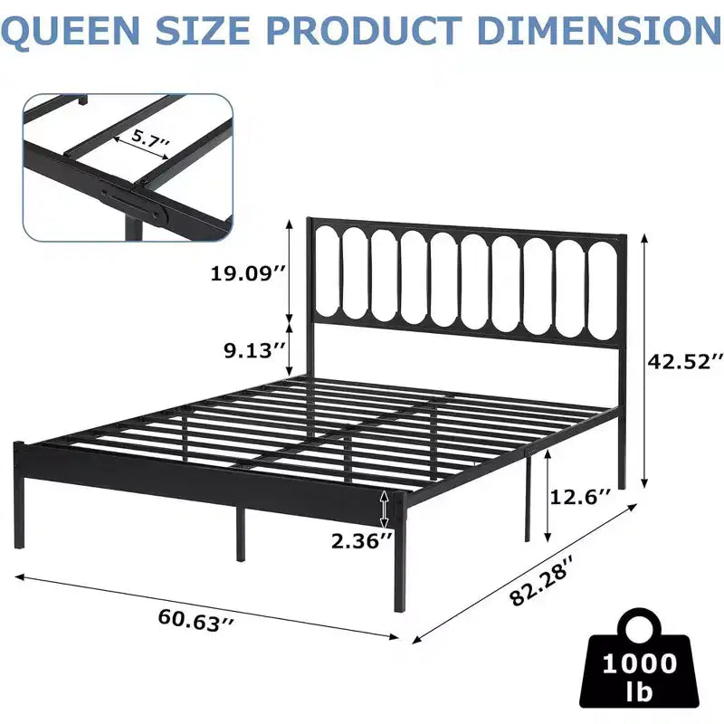 14 inch Bed Frame Metal Platform Mattress Foundation with Headboard, No Box Spring Needed, Easy Assembly